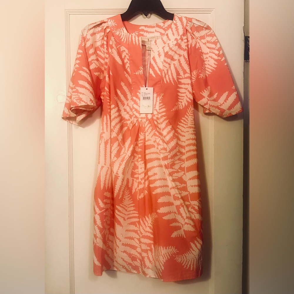 FLORA BAE, NEW YORK. NWT. Stefanie Cotton Shift Dress -Pink w/ Tropical Print XS